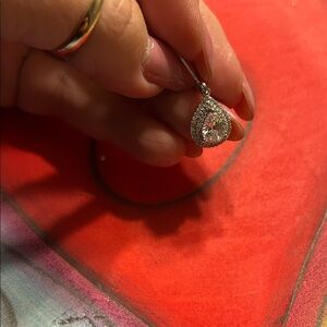 Elegant Pear Shaped Drop Earrings with Lever Backs in Halo Setting NEW